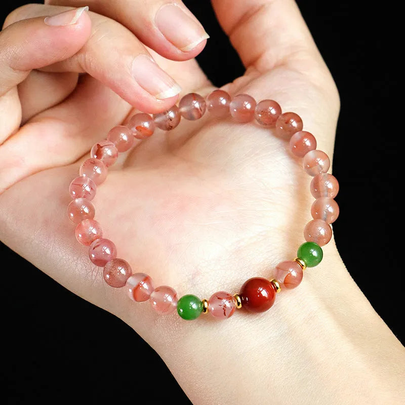 Women's ice floating south red white agate fishtail bracelet with handcrafted details