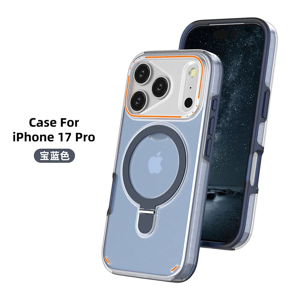 Magnetic phone case for iPhone 17 in sapphire blue, back cover with vehicle navigation support