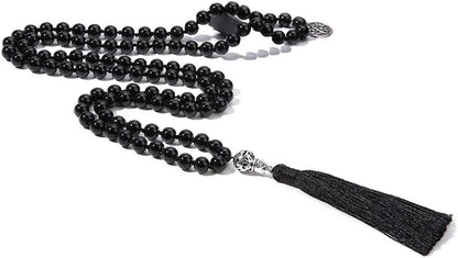 Handmade long stone beaded necklace with 108 8mm beads in a choice of 12 natural colours.