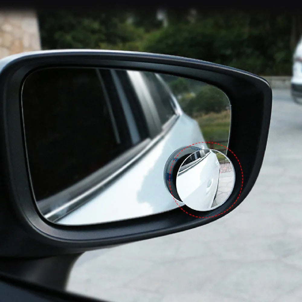 Two silver 5cm convex car blind spot mirrors with adjustable mounting