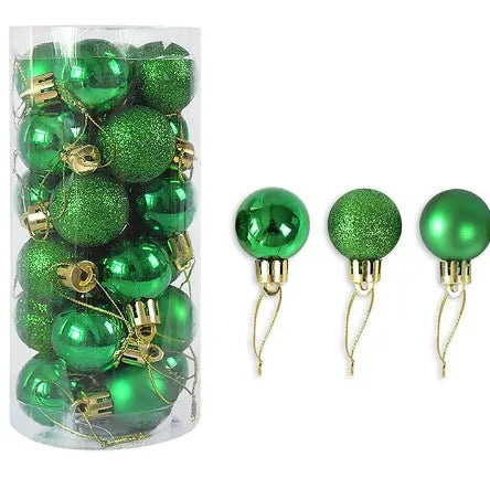 3cm diameter electroplated Christmas baubles in various metallic colours including gold, red and silver