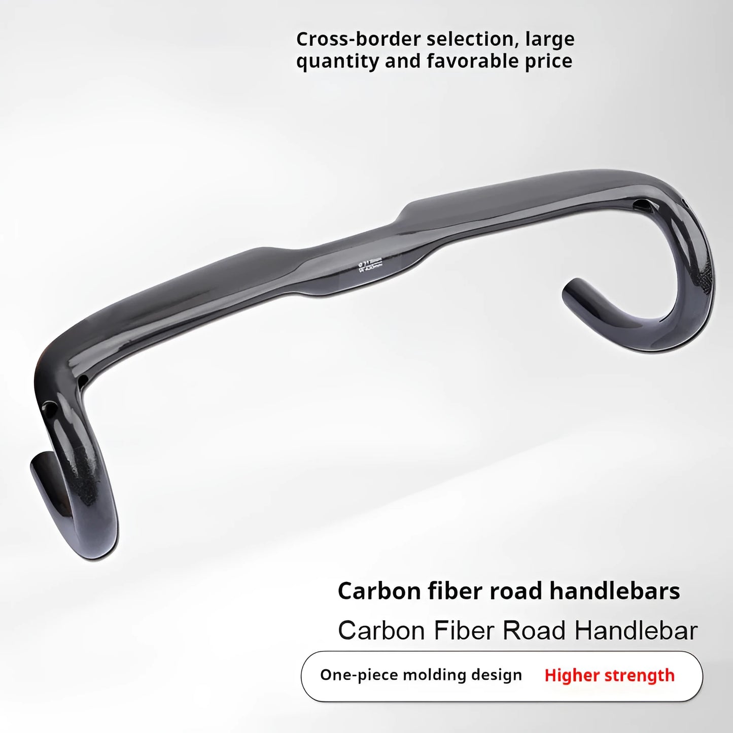 Road bicycle carbon fibre drop handlebar in black, grey, and silver UD finish showing 400mm, 420mm, and 440mm size options.