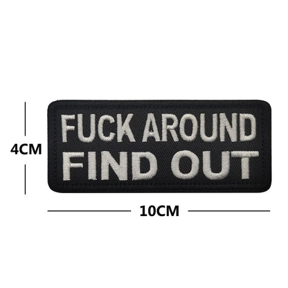 FAFO reflective nylon badge for night safety, shown in black cloth with white characters and other colour options