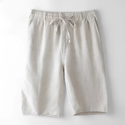 Men's thin linen casual beach shorts in a loose straight-leg cut, shown in one of six colours