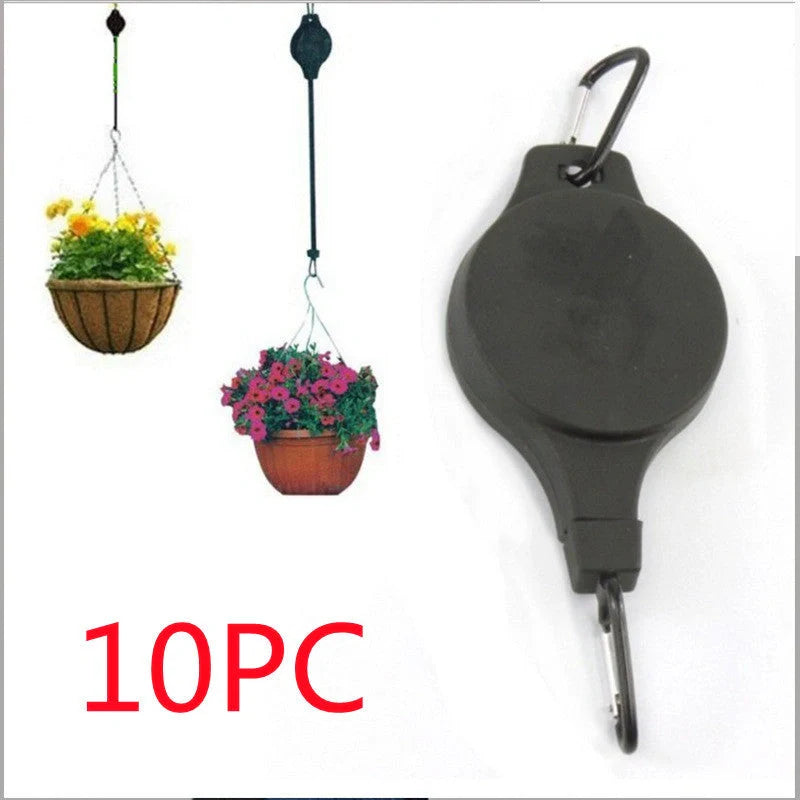Detachable hanging basket hook with elastic cord for adjustable plant displays