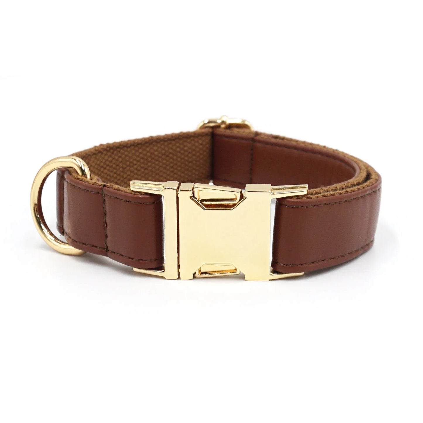 Simple colour-block velvet detail on a leather dog collar shown in caramel colour.