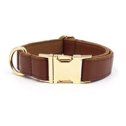 Simple colour-block velvet detail on a leather dog collar shown in caramel colour.