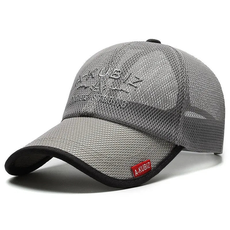Men's adjustable cotton mesh baseball cap in khaki colour for summer sun protection