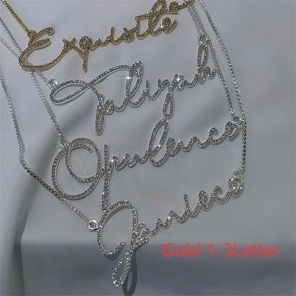 Personalised diamond-studded letter name necklace in stainless steel with silver chain