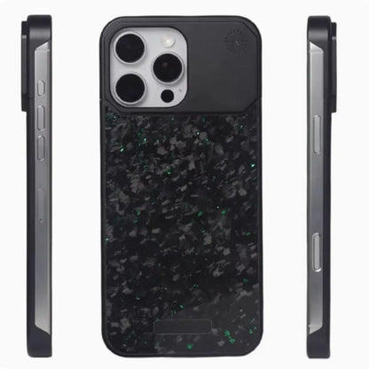 Frameless metal aromatherapy phone case with forged fiber pattern and magnetic charging for iPhone 15 Pro to 16 Pro Max
