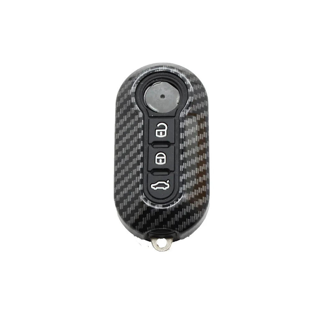 Fiat 500 car key replacement case in black ABS plastic with carbon fibre design