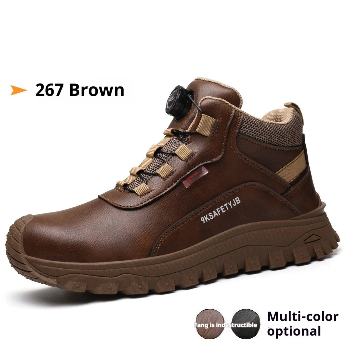 Flyknit work safety shoes with leather upper and rubber sole in multiple colour options