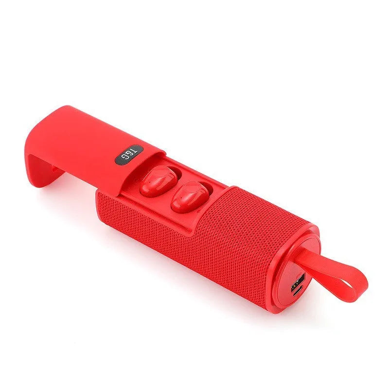 3-in-1 portable Bluetooth speaker with power bank, dual 52mm horns, 260g, 46x46x126.5mm, available in six colours