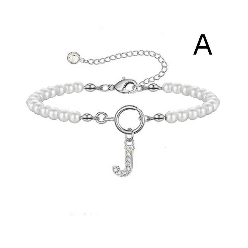 2024 Fashion Toggle Clasp Initial Bracelet with 6mm Pearl