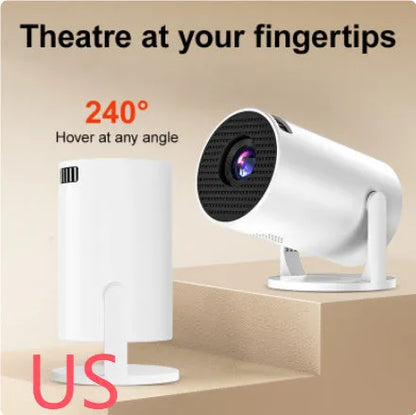 White mini wireless portable projector showing 1080p HD resolution display with wireless connectivity