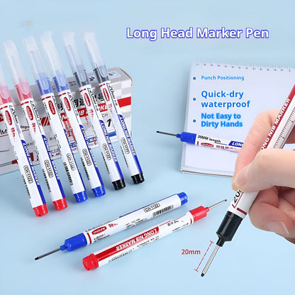 Waterproof quick-drying marker pens with 20mm long pen head in black, red and blue, pack of 10