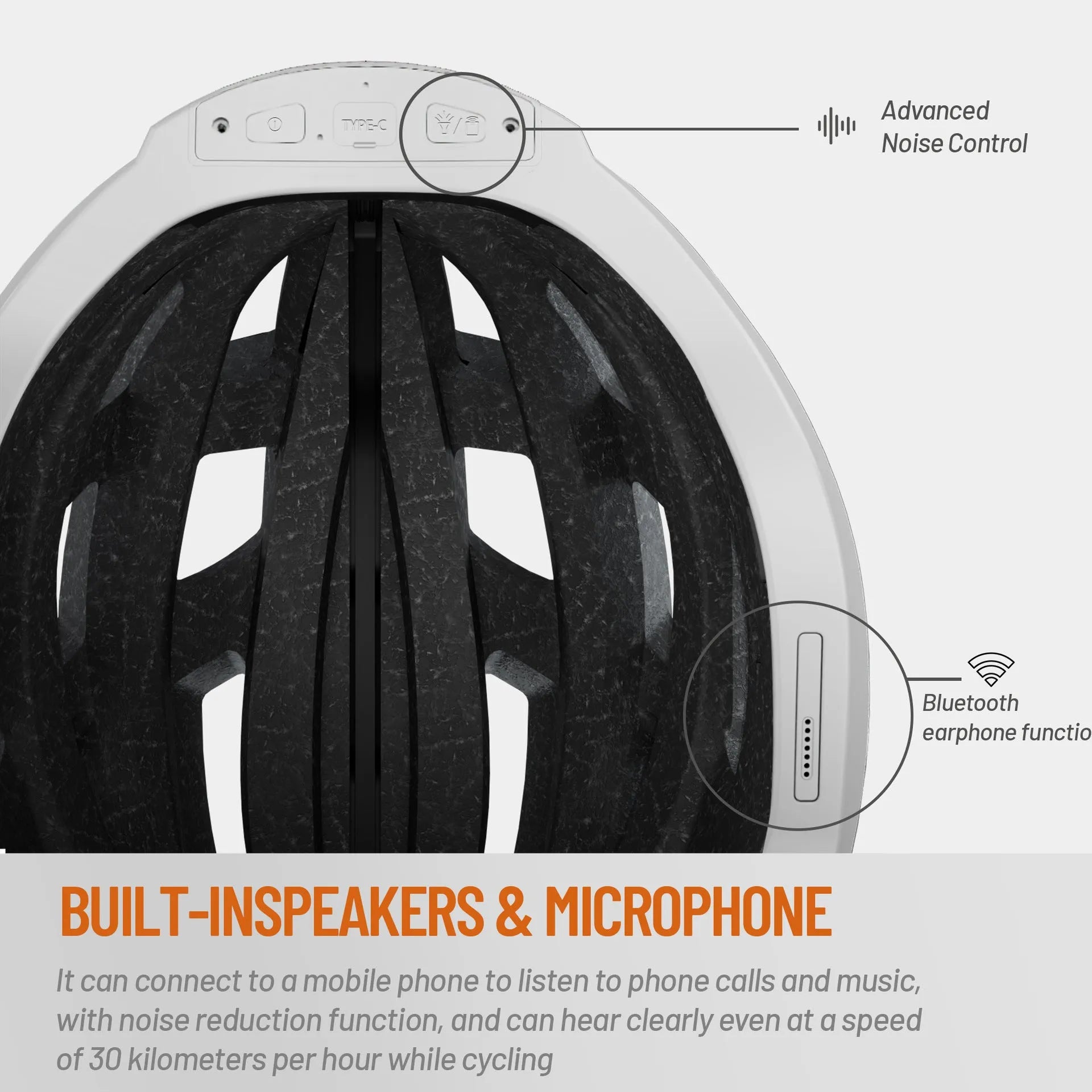 Black and grey adult cycling helmet with integrated Bluetooth warning light on the rear.