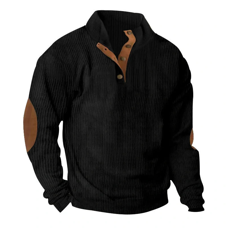 Corduroy casual stand collar long-sleeved sweater in various colours