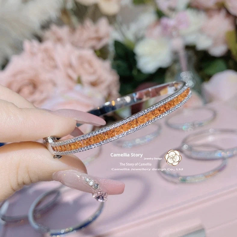 Copper wristband with gold inlay geometric design, 54mm inner diameter, retro style jewellery