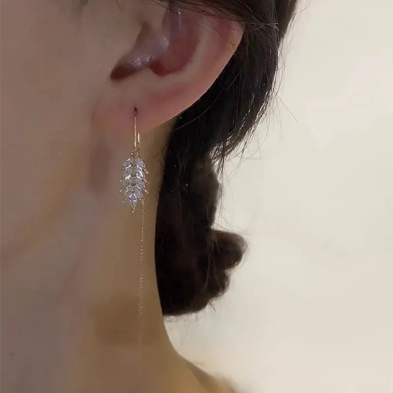 Gold wheat tassel ear string earrings made from copper, women's hanging drop earrings in fashion OL style