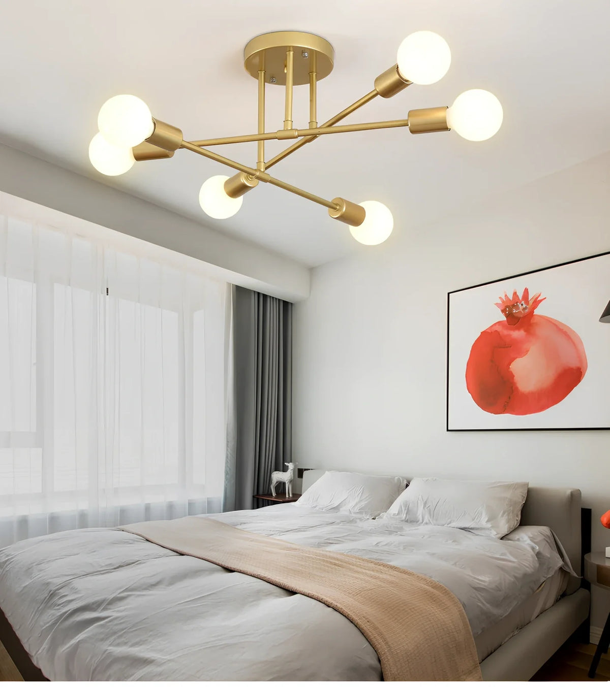 Industrial wind iron art ceiling light with 6 LED heads, 700mm diameter, European design in black, gold, or white
