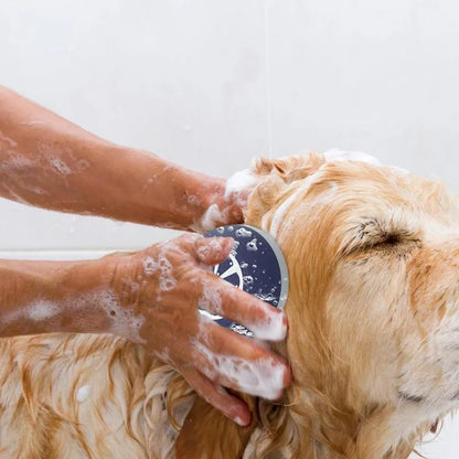 3-in-1 dog shampoo brush with massage points for bath time grooming