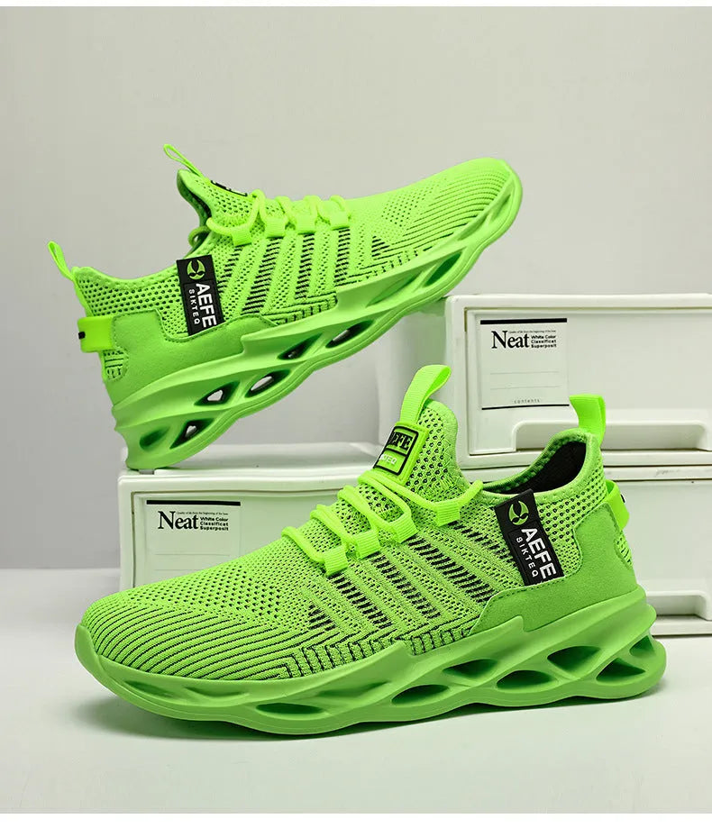 Men's black mesh casual running shoes with cross-strap detail and white MD sole, shown from the side.