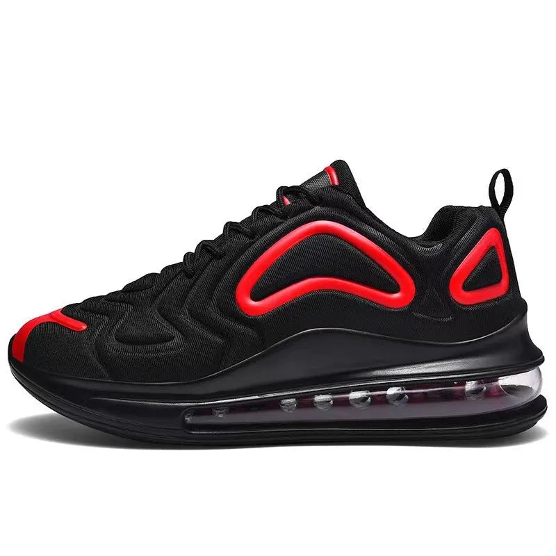Men's black casual air cushion sneakers with lace-up front and thick sole