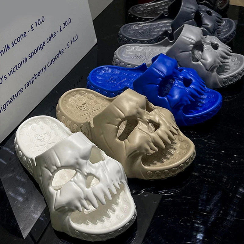 Stylish skull-themed slippers with a variety of color options for comfortable, versatile wear