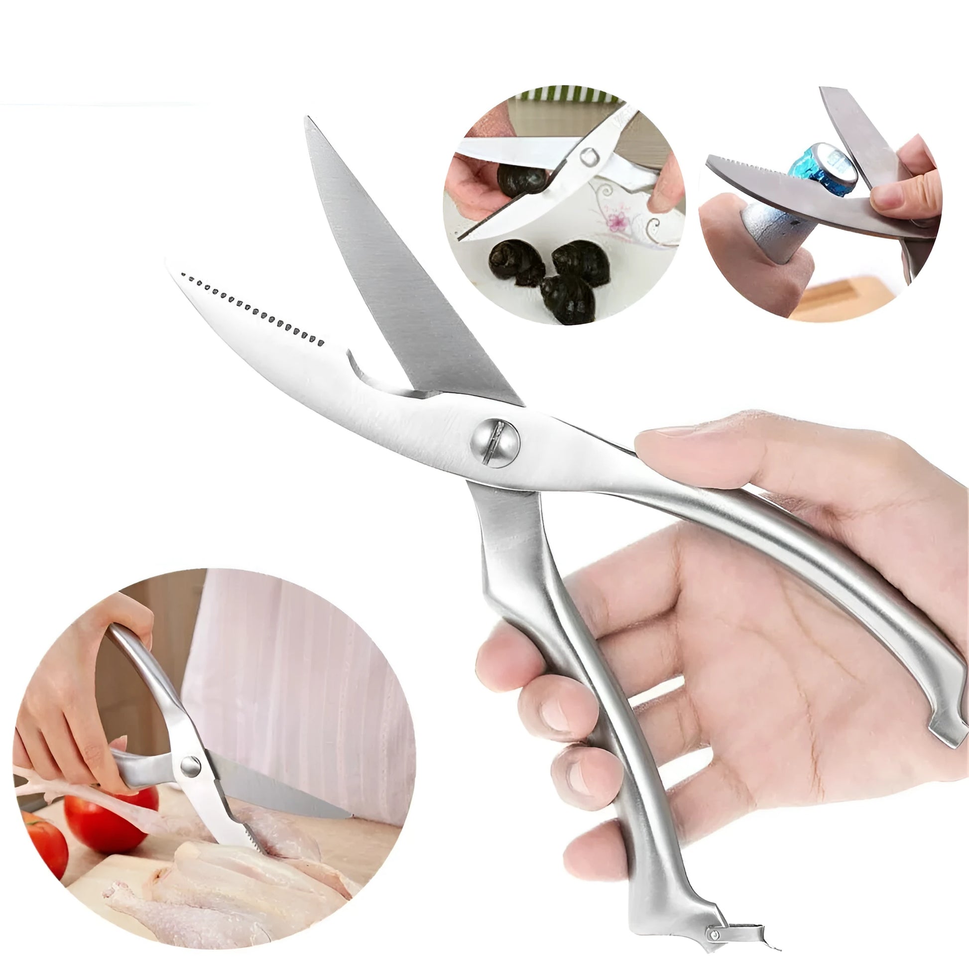 Stainless steel kitchen shears for cutting poultry and fish bones with ergonomic handle