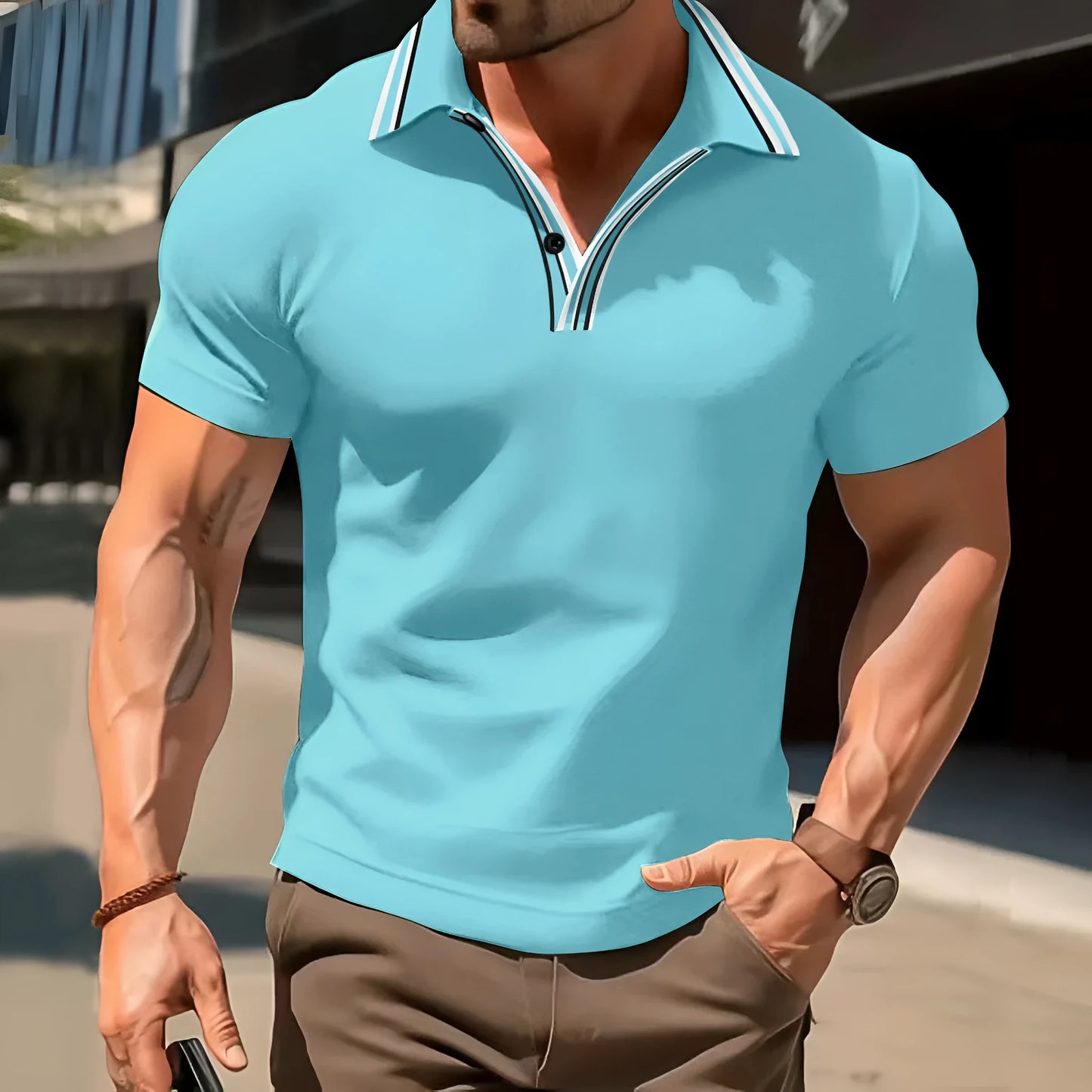 Men's loose striped summer t-shirt in polyester fabric with short sleeves for casual wear