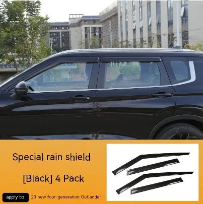 Black engineering plastic window deflectors installed on a 2023 Mitsubishi Outlander.