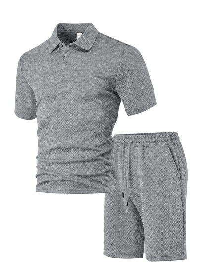 Men's patterned cloth short sleeve casual suit set in multiple colour options