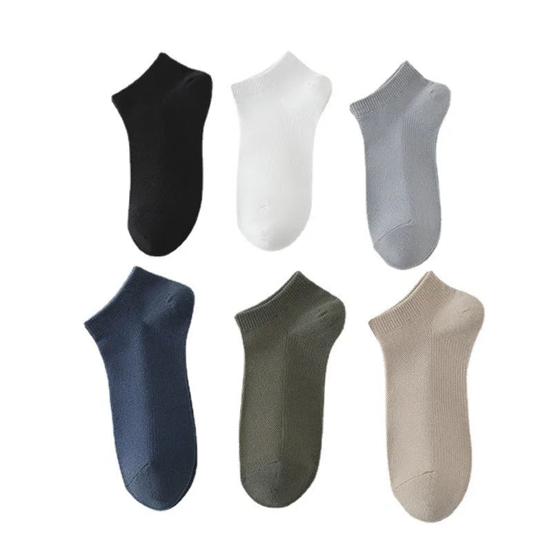 Boat socks for men made from breathable polyester fabric, featuring a solid colour design and low-cut style for easy wear, available in multiple colour options including FCG1, FCG2, FCG3, FCG4, FCG5, and FCG6.