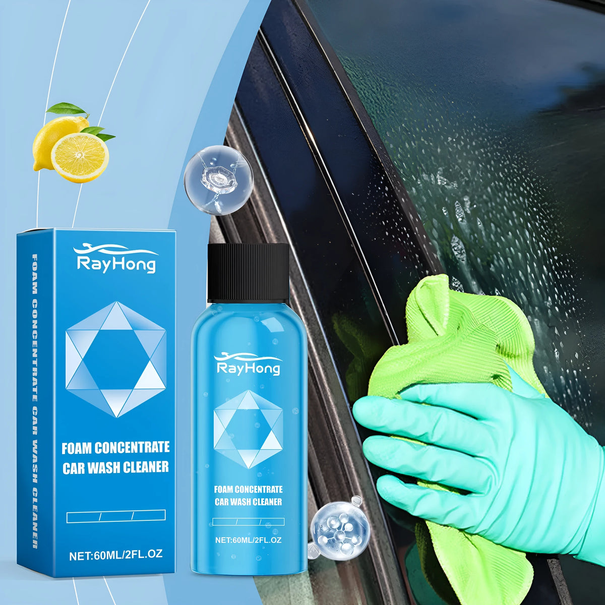 60ml foam car wash cleaning solution bottle, 3.4 by 9.8cm, for decontamination and maintenance