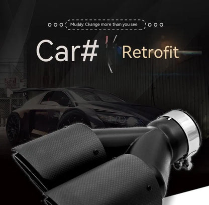 Black carbon fibre car exhaust pipe with dual outlet design for vehicle modification