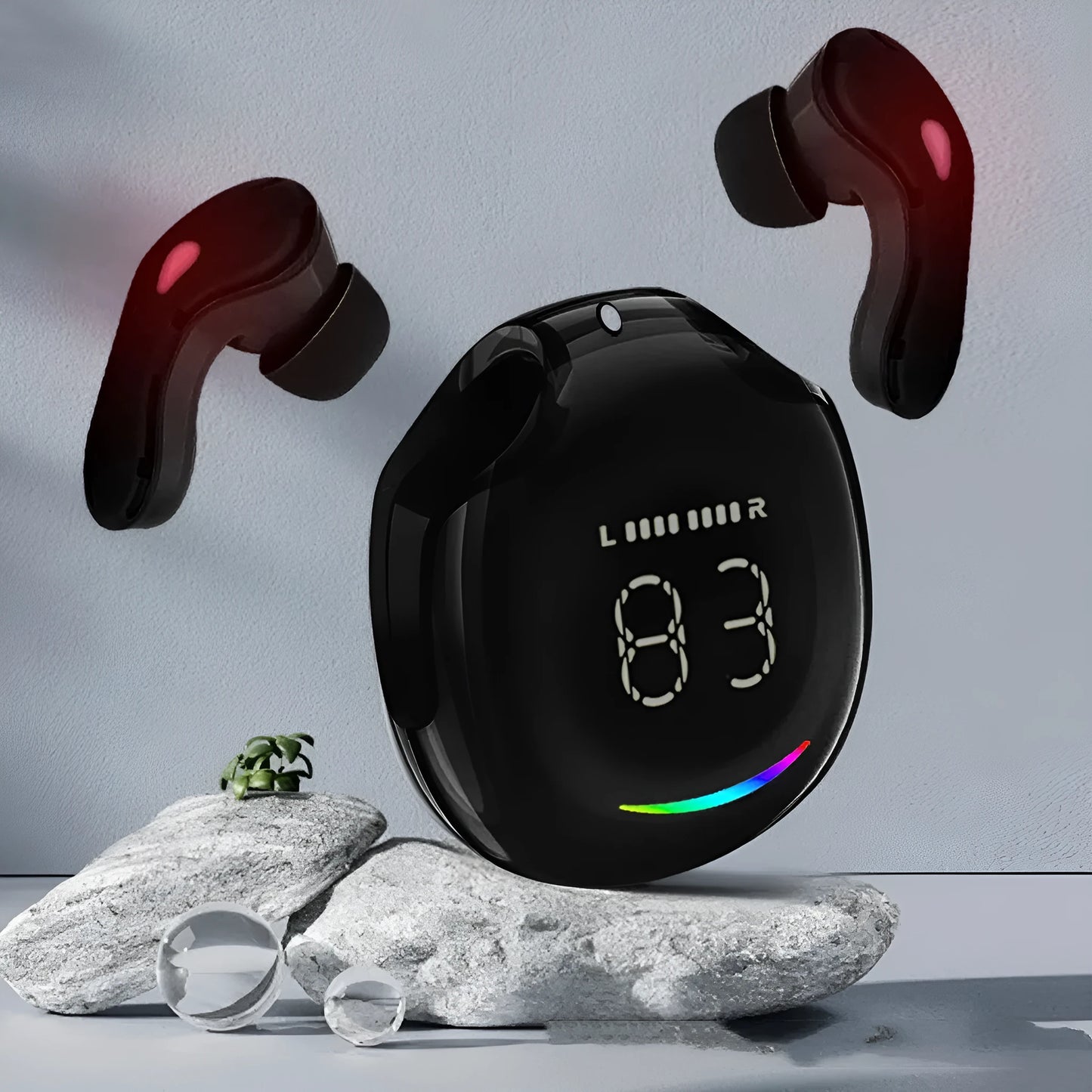 A wireless Bluetooth headset with an in-ear design and digital display, shown in one of its available colours.