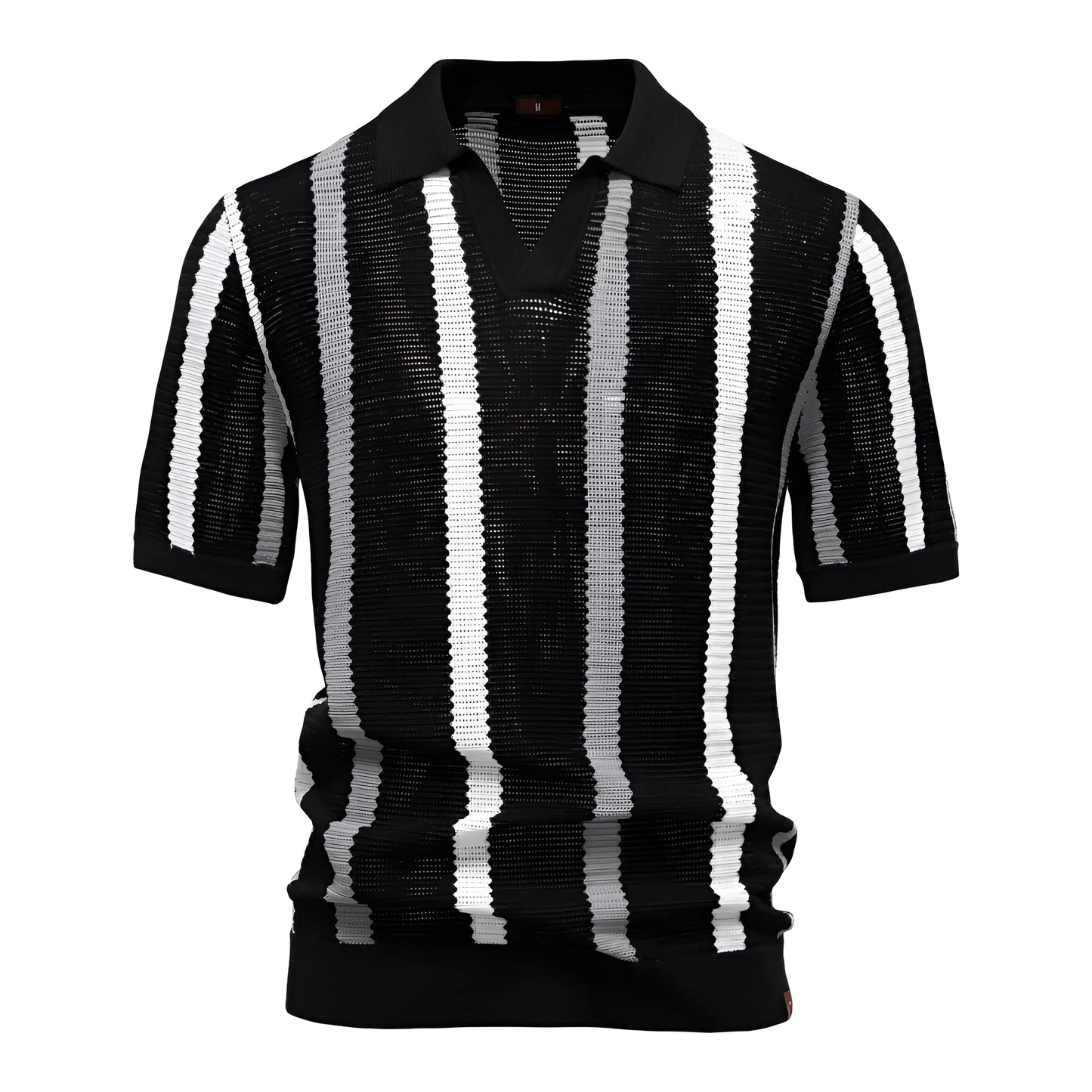 Men's breathable hollow stripe polo shirt sweater in chemical fibre blend fabric for business wear