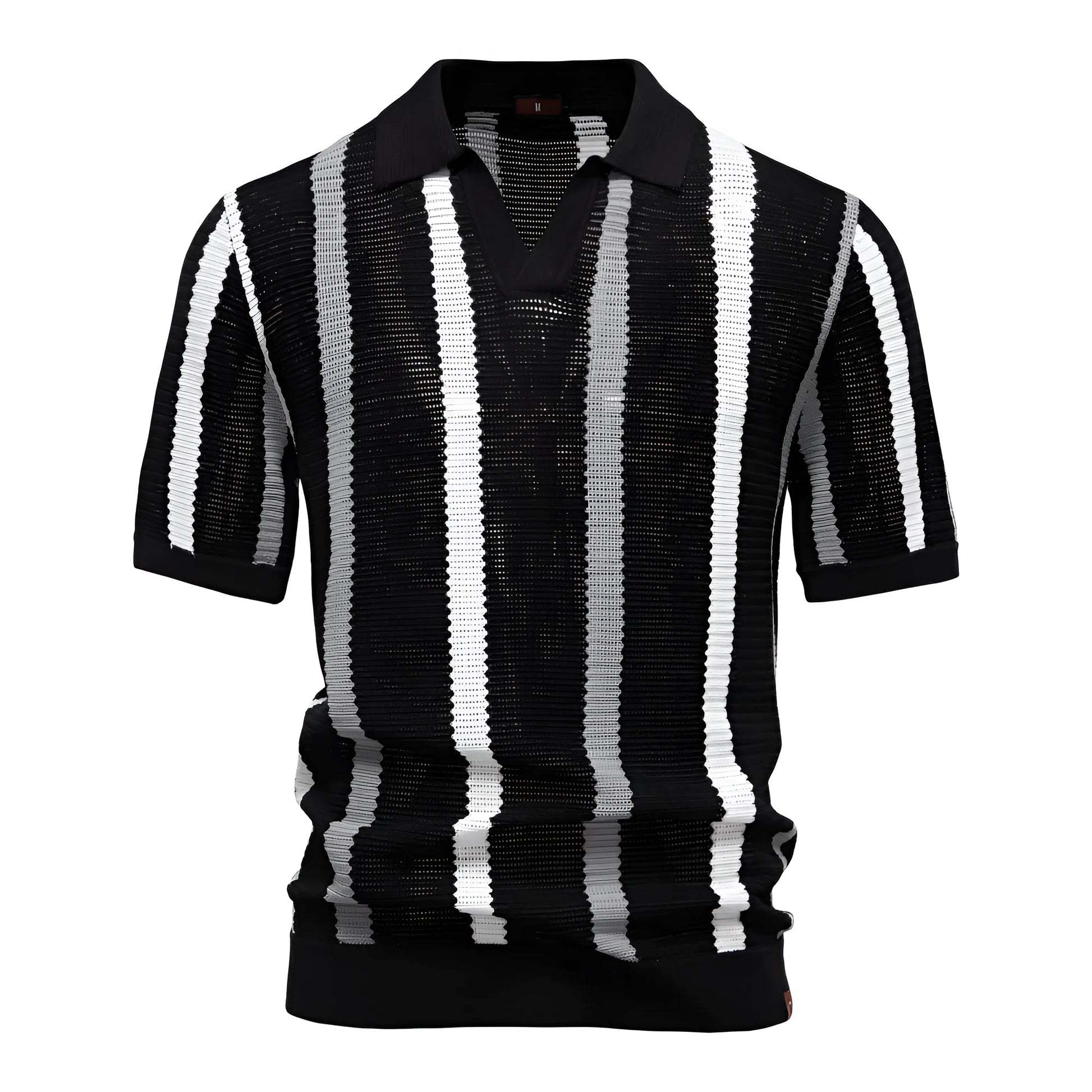 Men's breathable hollow stripe polo shirt sweater in chemical fibre blend fabric for business wear