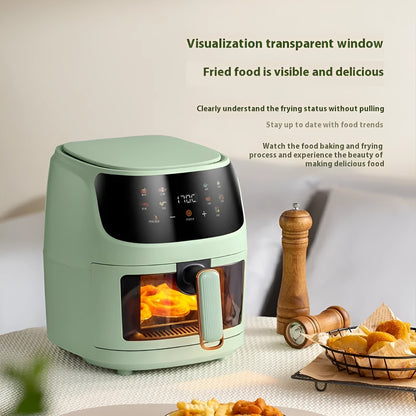 Black 8L air fryer with visual touch screen and 1400W power, product size 320x270x272mm