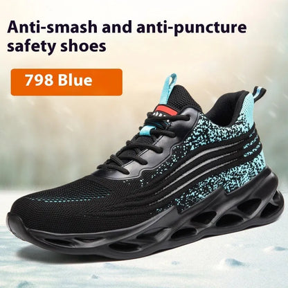 Brown leather labour protection safety shoe with rubber sole, shown on a white background.