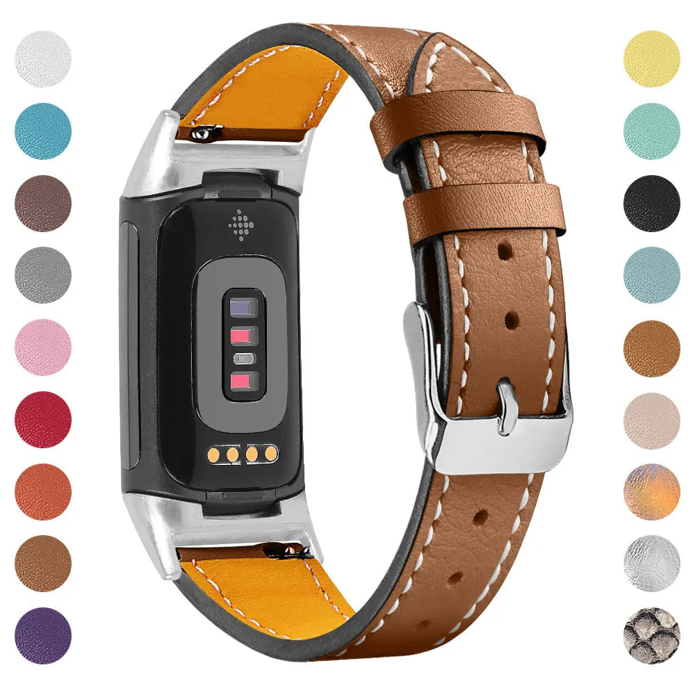 Genuine leather strap for Fitbit charge5/6 smartwatch adjustable 5.5-8.1 inches 16 colours