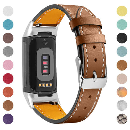 Genuine leather strap for Fitbit charge5/6 smartwatch adjustable 5.5-8.1 inches 16 colours