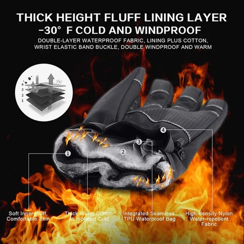 Winter cycling gloves in black or grey with touchscreen fingertips, anti-skid grip, waterproof windproof fabric, sizes M to XXL