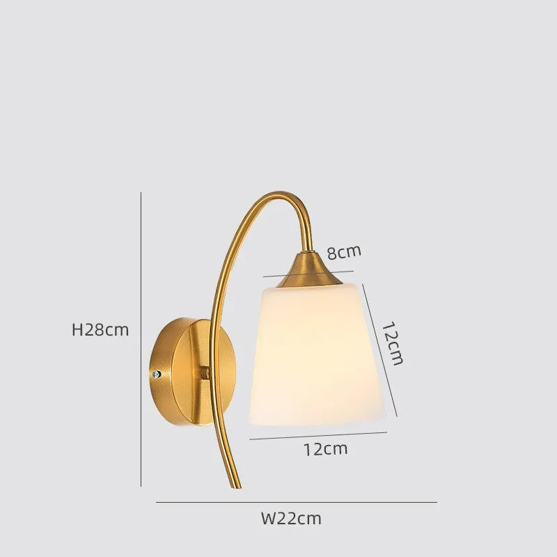 Modern glass wall lamp with bedside and hallway application suitable for indoor living spaces and hotel corridors available in multiple copper colour finishes and no-bulb configuration