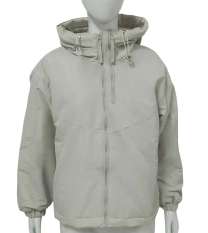 Women's loose-fit hooded shell jacket in black, grey, or purple.
