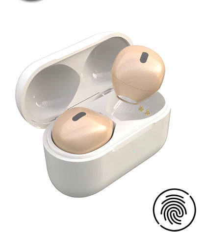 Invisible mini in-ear Bluetooth headset with 9mm discreet design in skin colour, white, or pink options