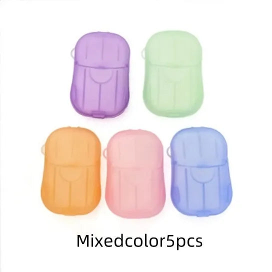 Disposable hand soap paper sheets showing 3.6x5.6cm size and multiple colour options