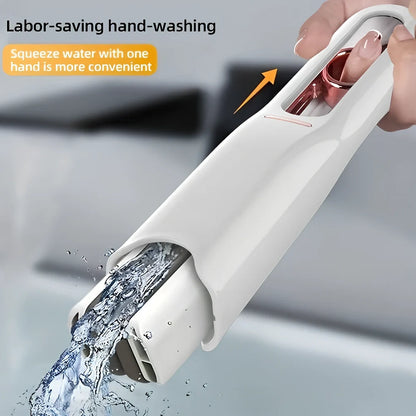 Portable self-squeezing mini mop with biodegradable cotton head and 180-degree folding mechanism