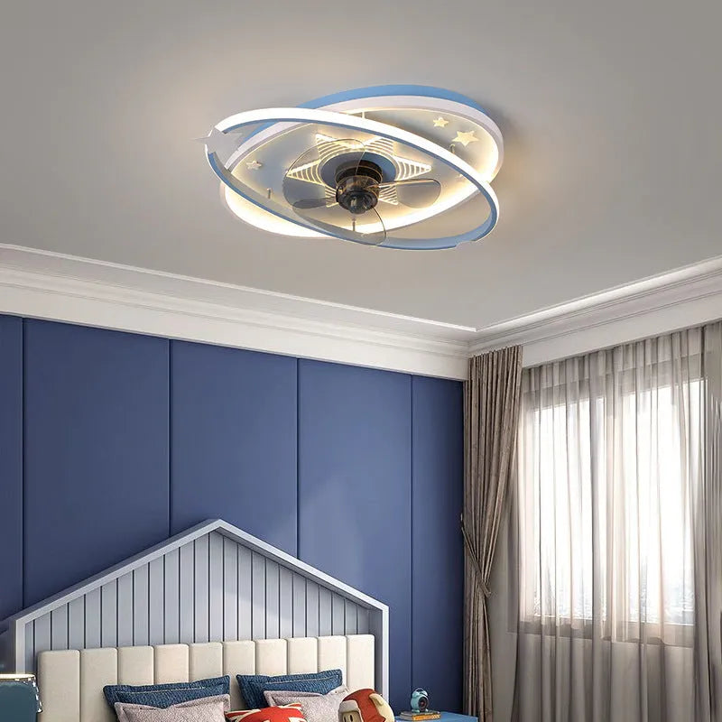 Modern iron chandelier for children's bedrooms with blue accents and remote control